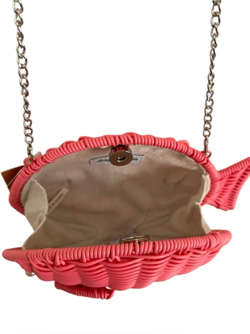 Tommy Bahama Pink Woven Wicker Pink Fish Crossbody Purse Clear Bead Bag - Picture 7 of 7